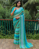 Classic Original Moss Chiffon Sky Blue Color Silk Sarees